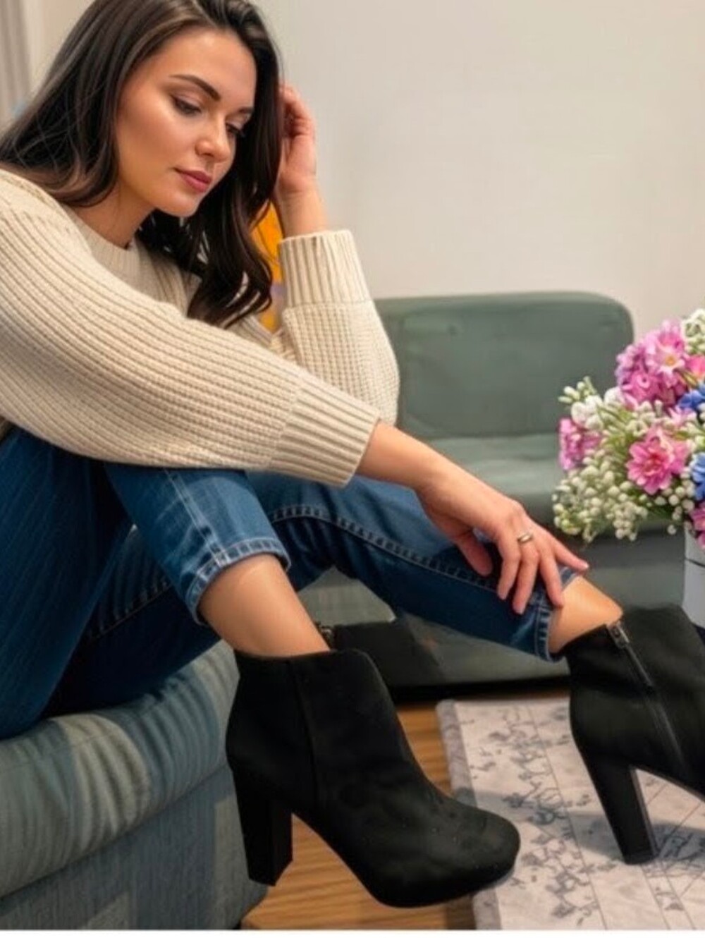 Dream Pairs Black Suede Platform Ankle Booties
